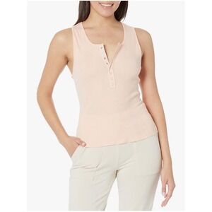 Free People The Laid Back Ribbed Henley Tank Top Sz S In Peachie